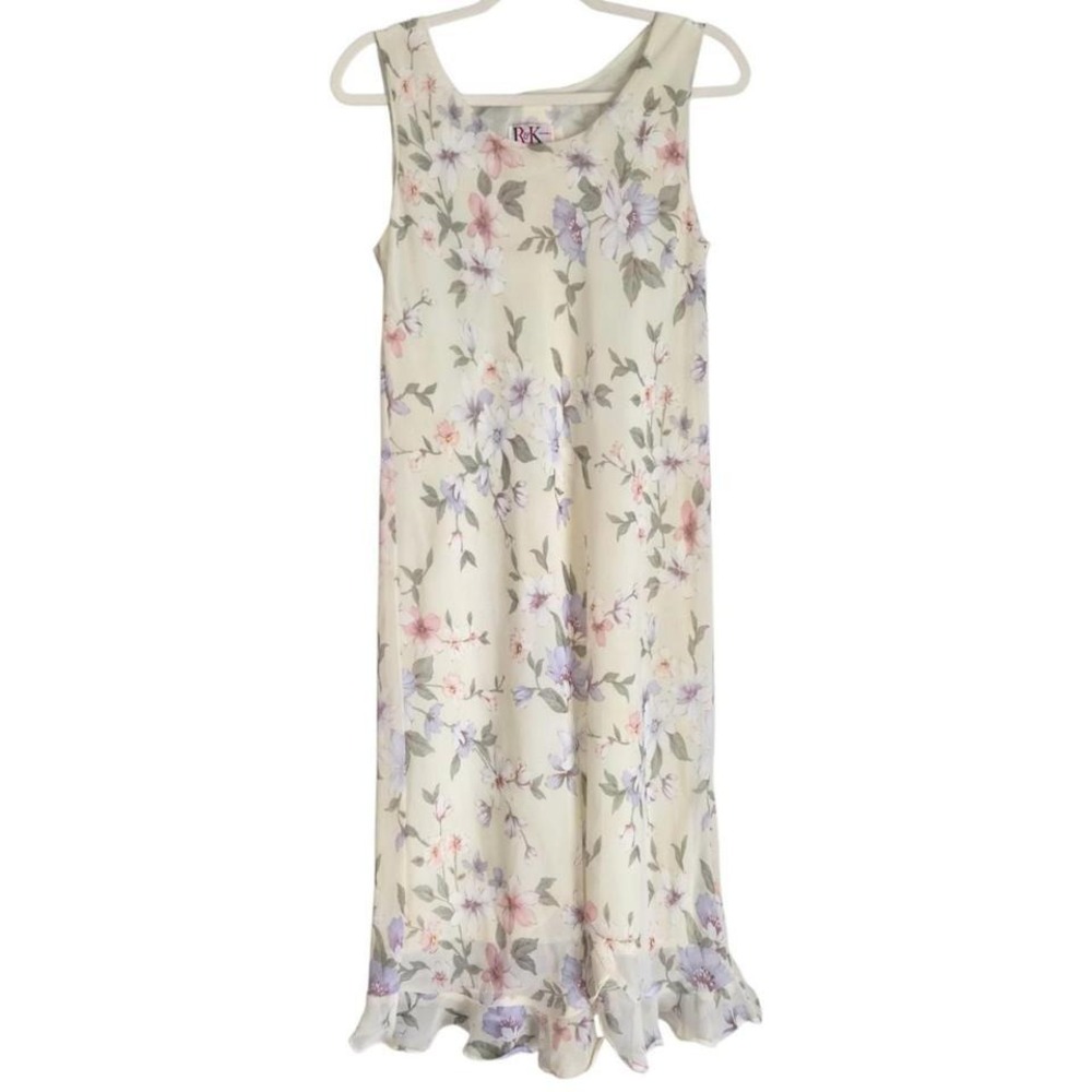 vintage Creamy yellow floral dress with ruffle hem
